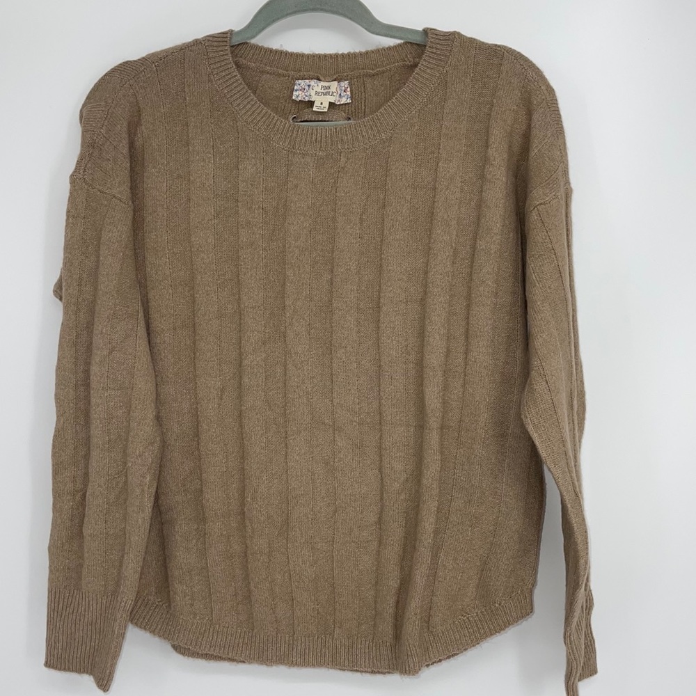 PINK REPUBLIC LACE BACK PULLOVER TAN SWEATER SMALL